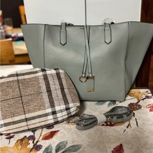 Chic Blue Tote Bag with Key Charm